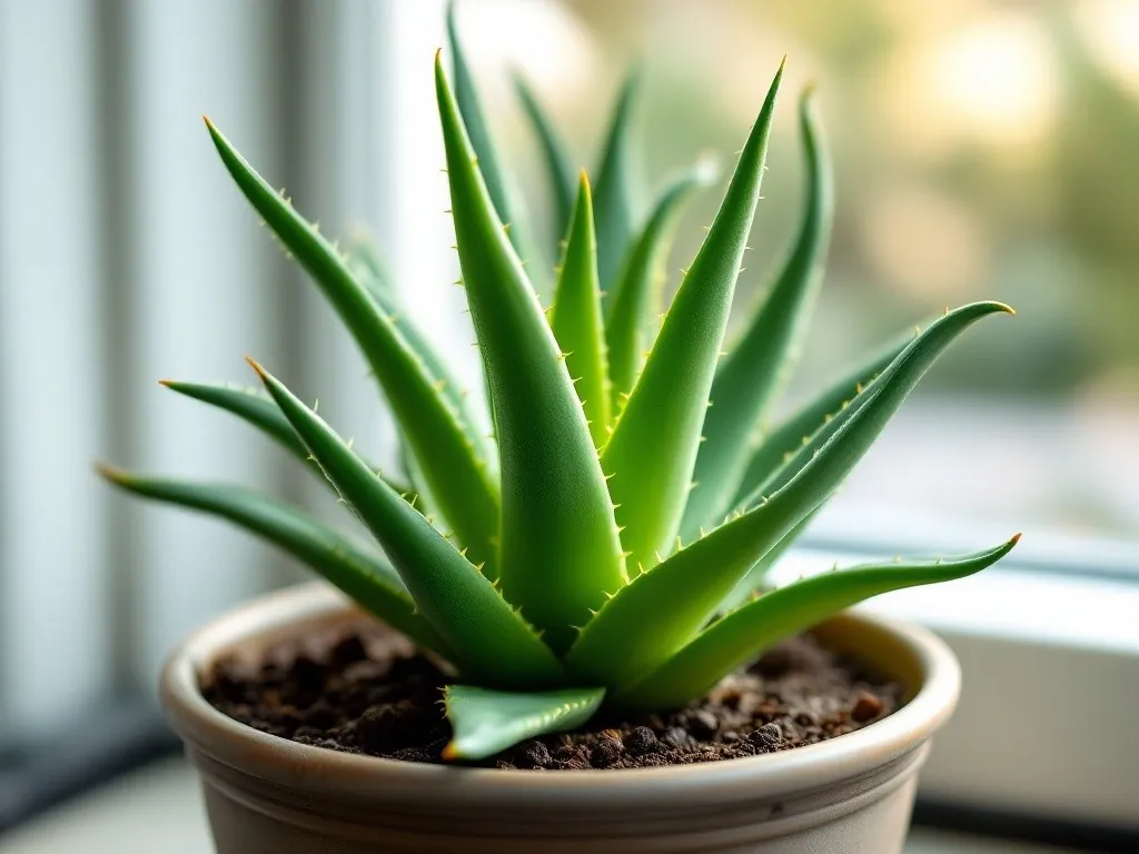 Aloes zwyczajny o mięsistych, ząbkowanych liściach w rozecie