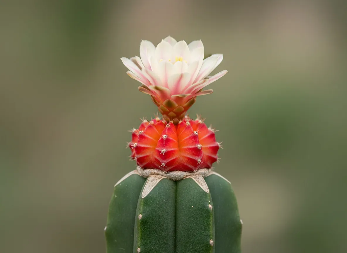 Kremoworóżowy kwiat gymnocalycium na nagiej, bezkolcowej rurce kwiatowej