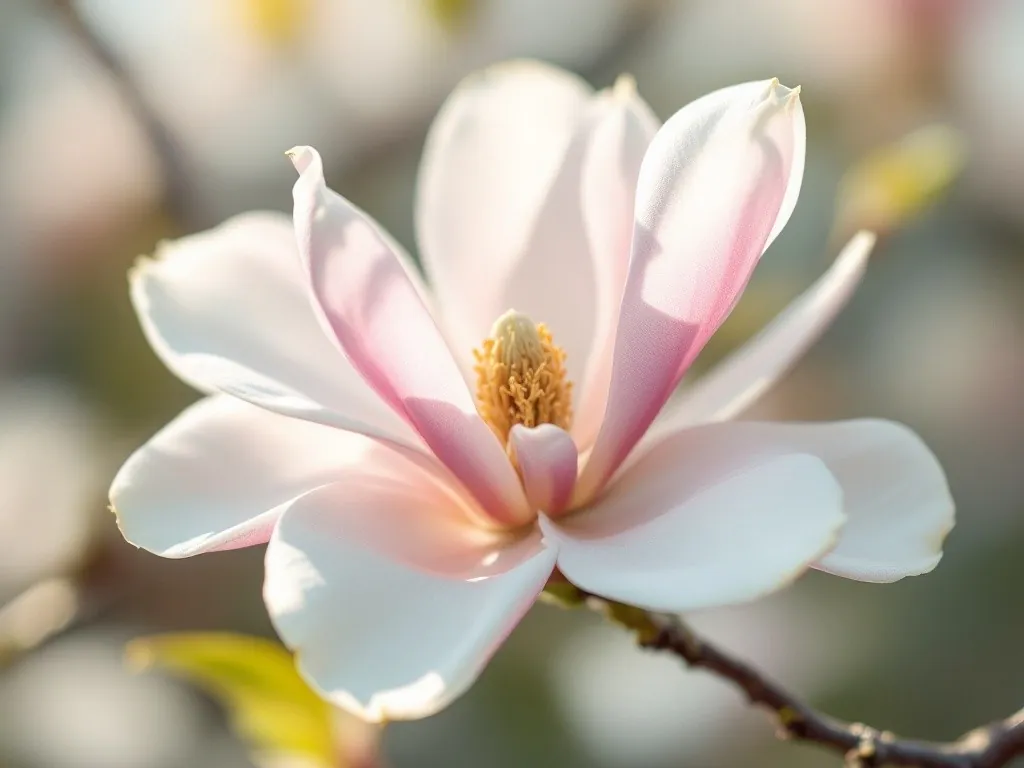 Zbliżenie na kielichowaty, różowo-biały kwiat magnolii