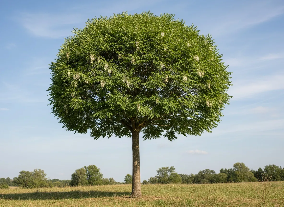 Robinia akacjowa 'Umbraculifera' o gęstej, kulistej koronie na prostym pniu